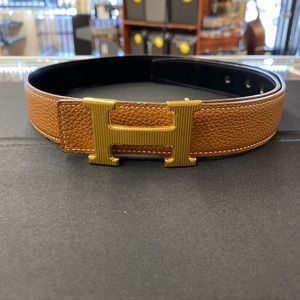 HERMÈS BROWN X BLACK X GOLD REVERSIBLE H LOGO BELT KIT 85CM Made in France